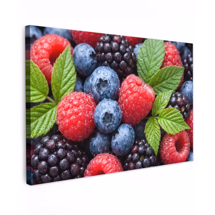 Bessen - Vers - Waterdruppels - Kleurrijk - Eten canvas 2cm klein -z3d