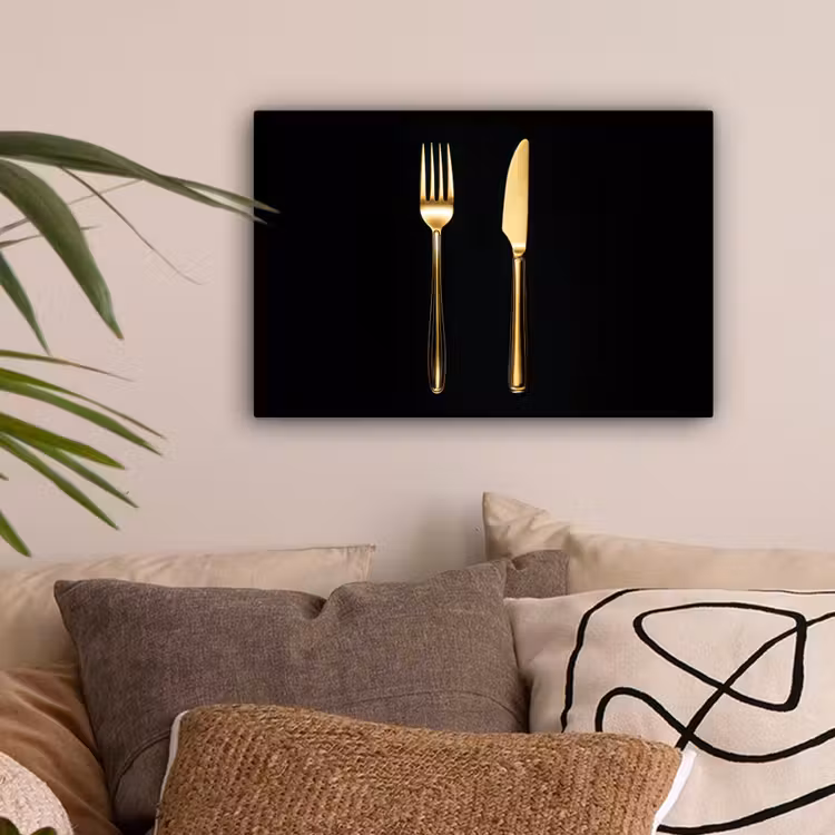 Bestek - Goud - Mes - Vork canvas 2cm klein -sfeer1