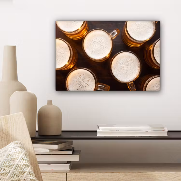Bier - Glazen - Schuim - Hout - Drank canvas 2cm klein -sfeer6