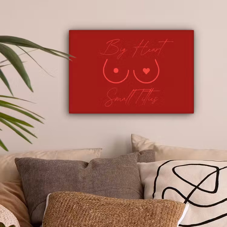 big heart small titties - Hart - Rood canvas 2cm klein -sfeer1