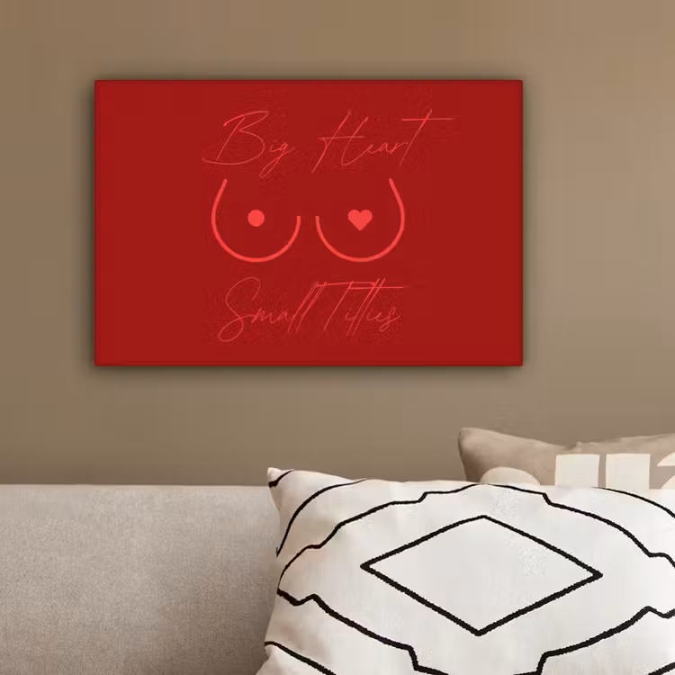 big heart small titties - Hart - Rood canvas 2cm klein -sfeer3