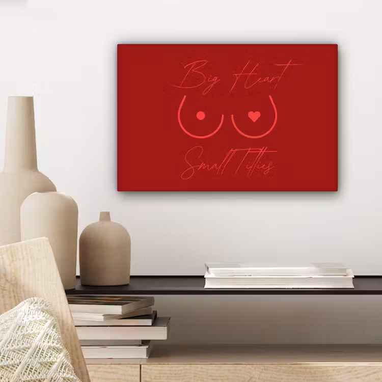 big heart small titties - Hart - Rood canvas 2cm klein -sfeer6