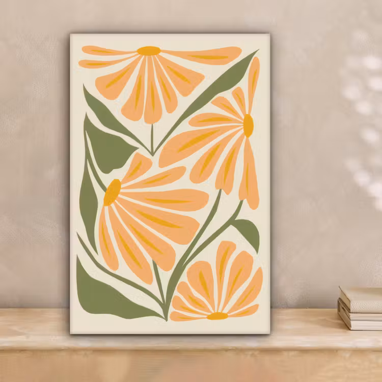 Blaadjes - Zachtoranje - Bloemen canvas 2cm klein -sfeer1