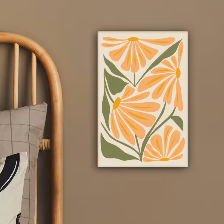 Blaadjes - Zachtoranje - Bloemen canvas 2cm klein -sfeer3