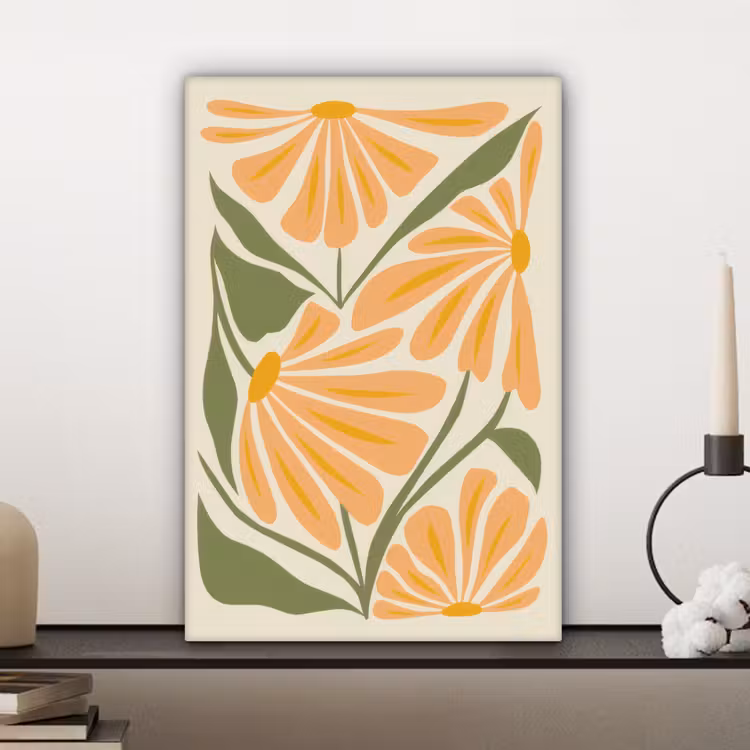 Blaadjes - Zachtoranje - Bloemen canvas 2cm klein -sfeer6
