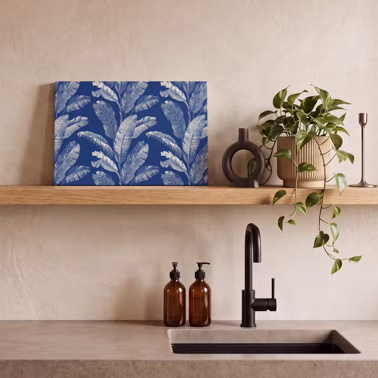 Blad - Palm - Blauw canvas 2cm klein 34 -sfeer3