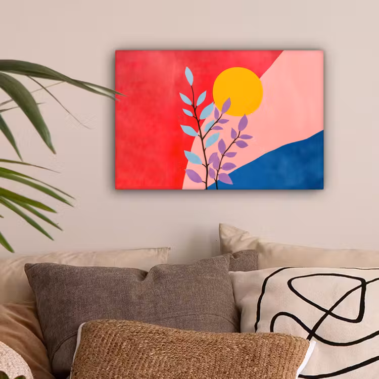 Bladeren - Zon - Abstracte vormen canvas 2cm klein -sfeer1