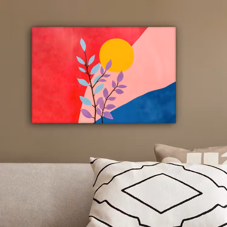 Bladeren - Zon - Abstracte vormen canvas 2cm klein -sfeer3