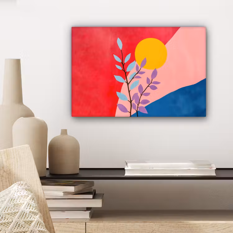 Bladeren - Zon - Abstracte vormen canvas 2cm klein -sfeer6