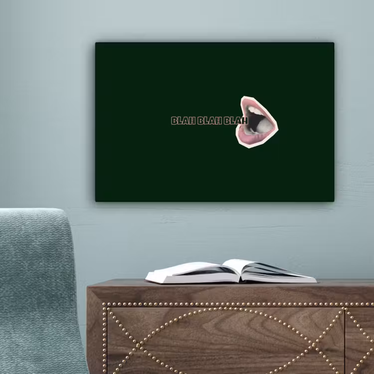 BLAH BLAH BLAH - Mond - Groen canvas 2cm klein -sfeer4
