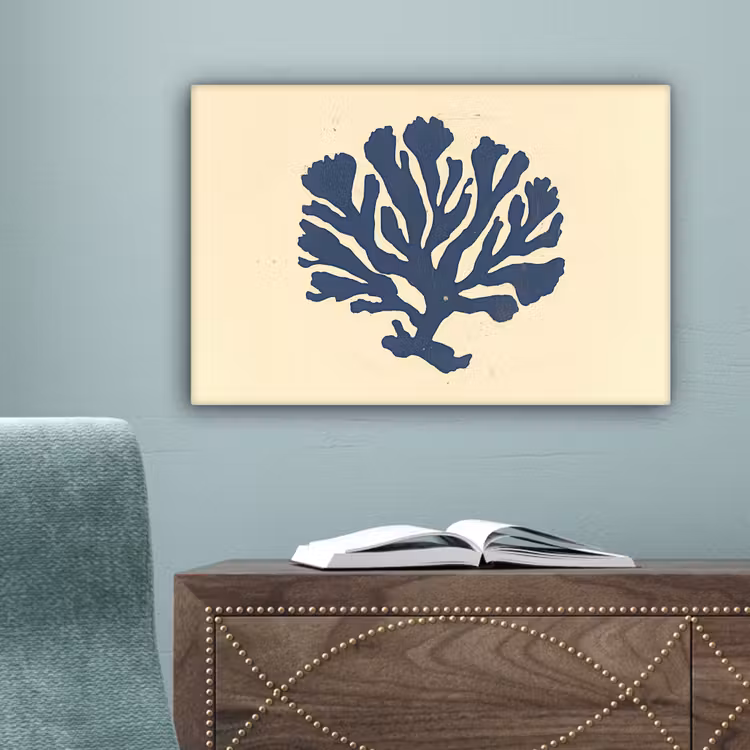 Blauw koraal - Vertakkingen - Beige canvas 2cm klein -sfeer4