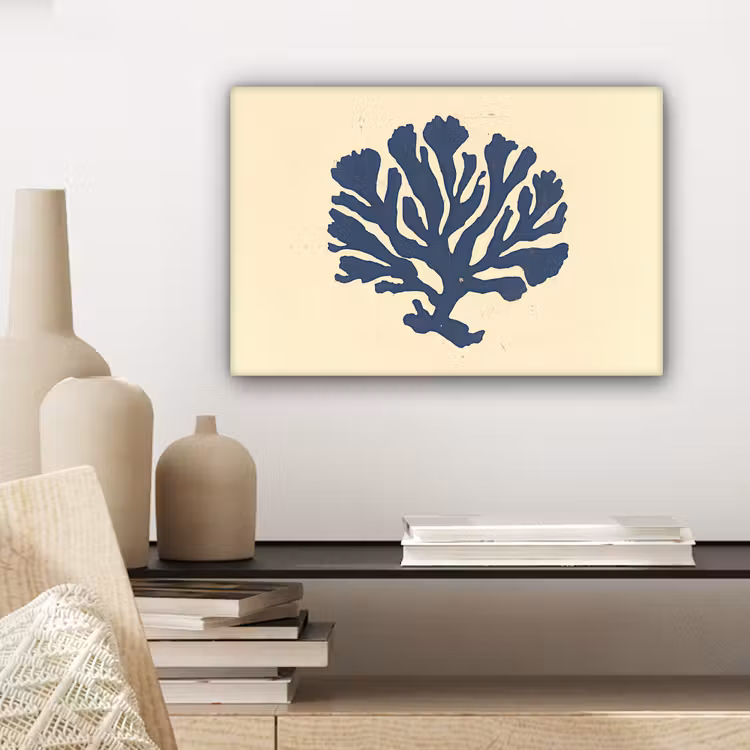 Blauw koraal - Vertakkingen - Beige canvas 2cm klein -sfeer6