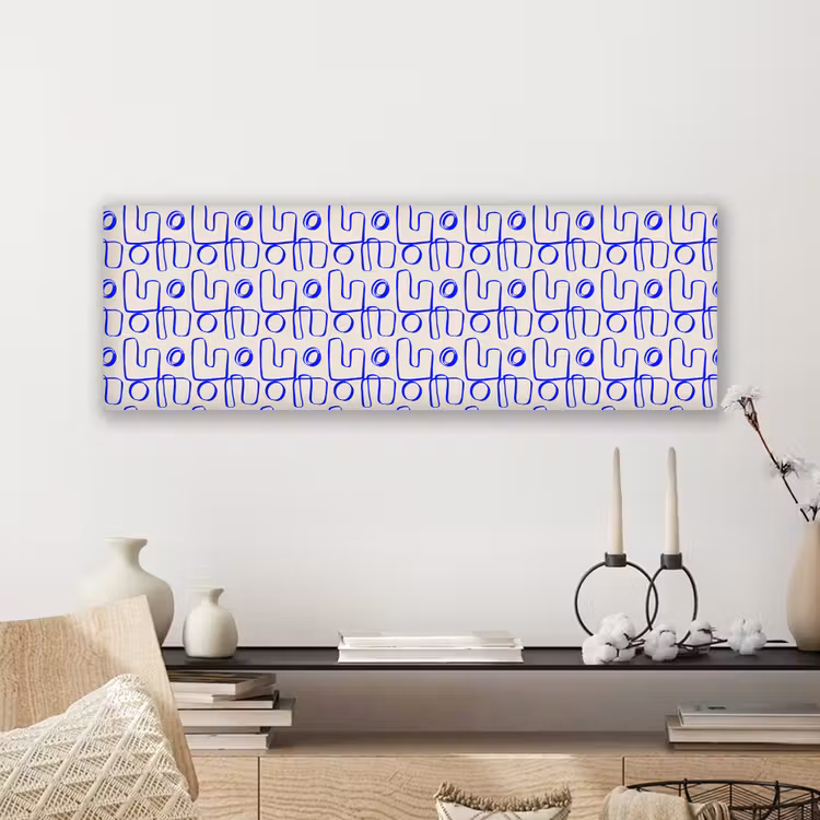 Blauw - Patroon - Beige - Abstract canvas 2cm klein 828 -sfeer6