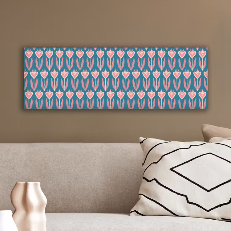 Blauw - Retro - Patroon - Hartjes canvas 2cm klein 828 -sfeer3