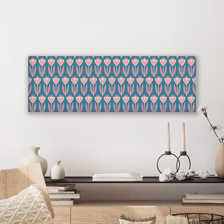 Blauw - Retro - Patroon - Hartjes canvas 2cm klein 828 -sfeer6