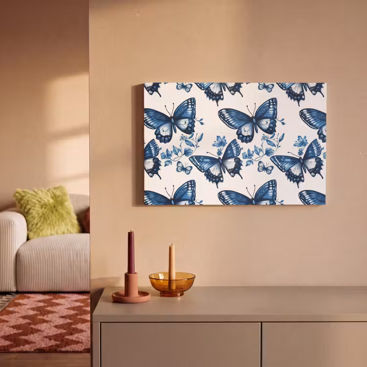 Blauw - Vlinders - Bloemen - Wit canvas 2cm klein 34 -sfeer1
