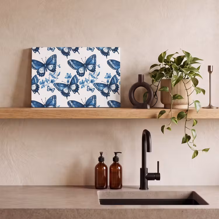 Blauw - Vlinders - Bloemen - Wit canvas 2cm klein 34 -sfeer3