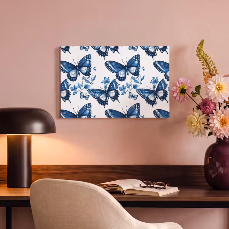 Blauw - Vlinders - Bloemen - Wit canvas 2cm klein 34 -sfeer4