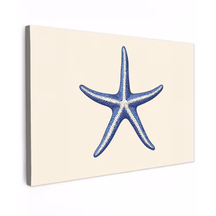 Blauwe zeester - Minimalistisch - Beige canvas 2cm klein -z3d