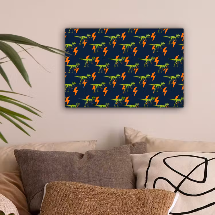 Bliksemschichten - Oranje - Dinosaurussen canvas 2cm klein -sfeer1