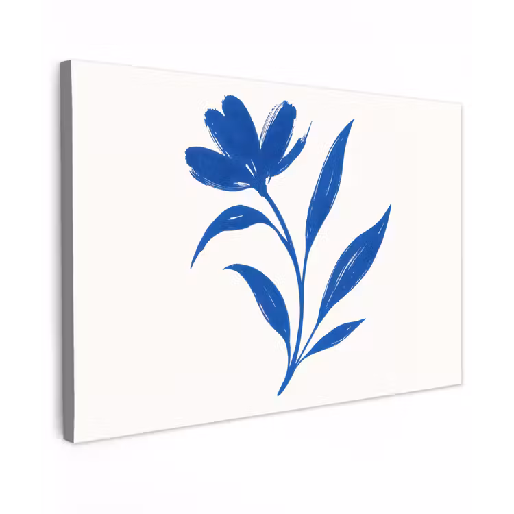 Bloem - Blaadjes - Minimalistisch - Blauw canvas 2cm klein -z3d