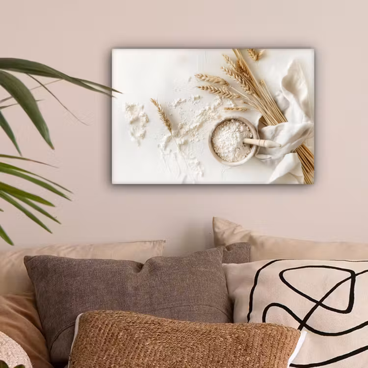 Bloem - Hout - Tarwe canvas 2cm klein -sfeer1