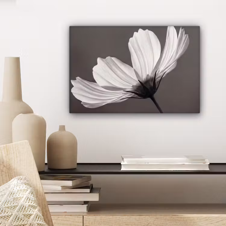 Bloem - Minimalistisch - Zwart - Wit canvas 2cm klein -sfeer6