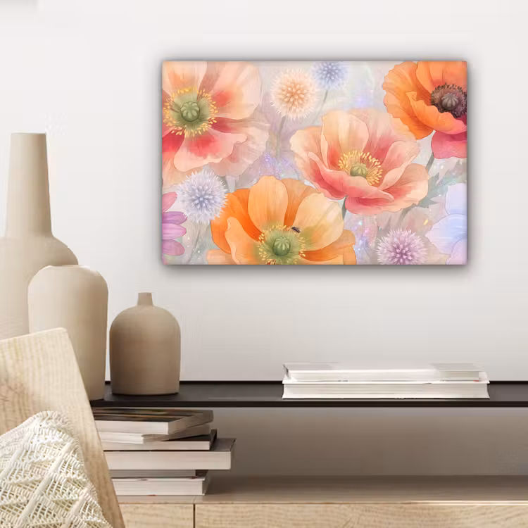 Bloemen - Aquarel - Natuur - Modern - Kleurrijk canvas 2cm klein -sfeer6