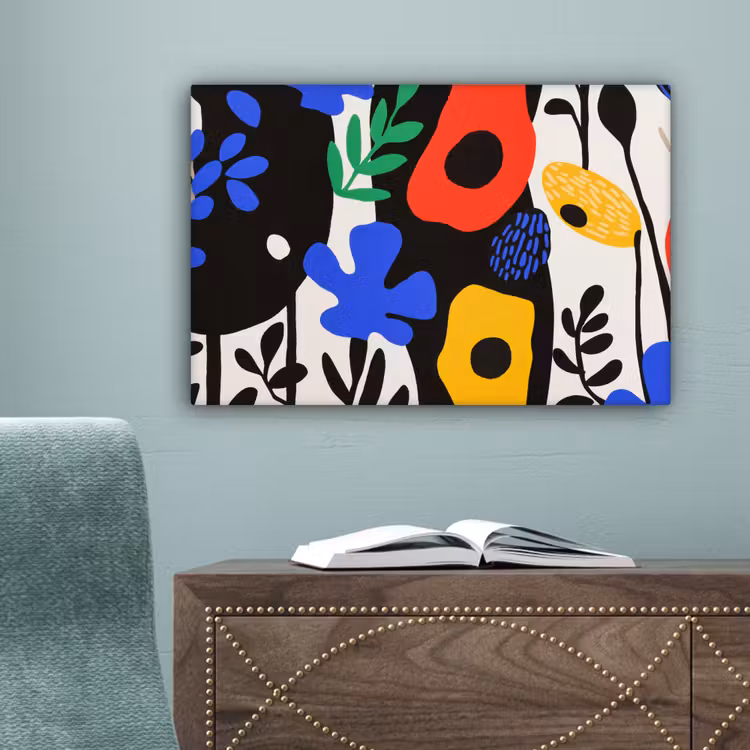 Bloemen - Bladeren - Abstract - Zwart canvas 2cm klein -sfeer4