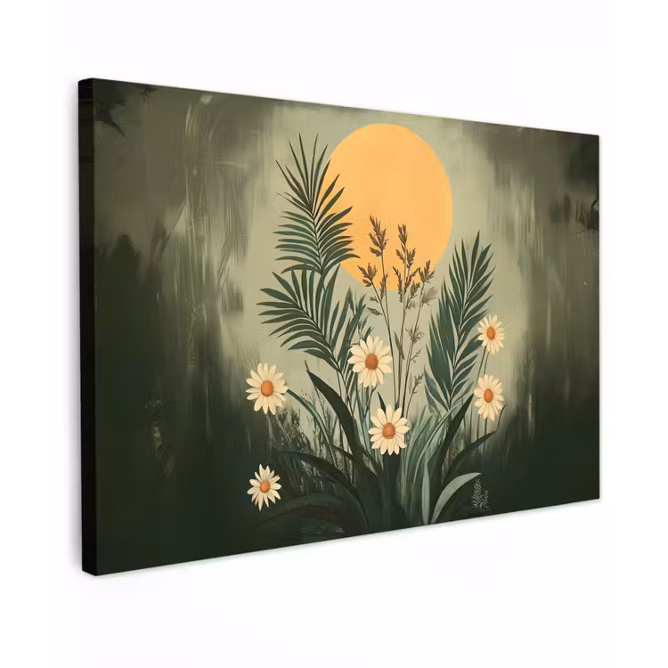 Bloemen - Bladeren - Zon - Groen canvas 2cm klein -z3d