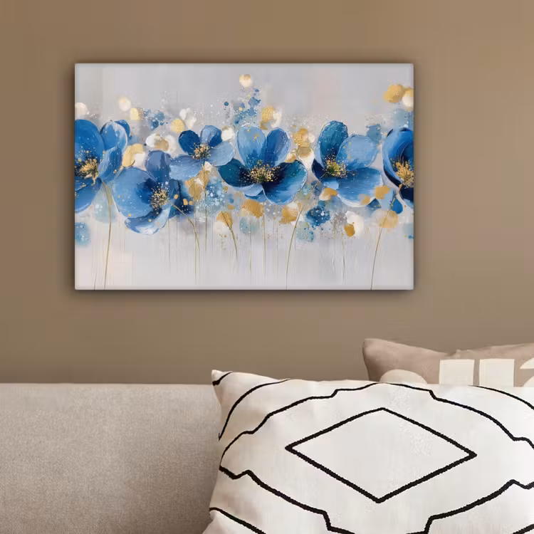 Bloemen - Blauw - Abstract canvas 2cm klein -sfeer3