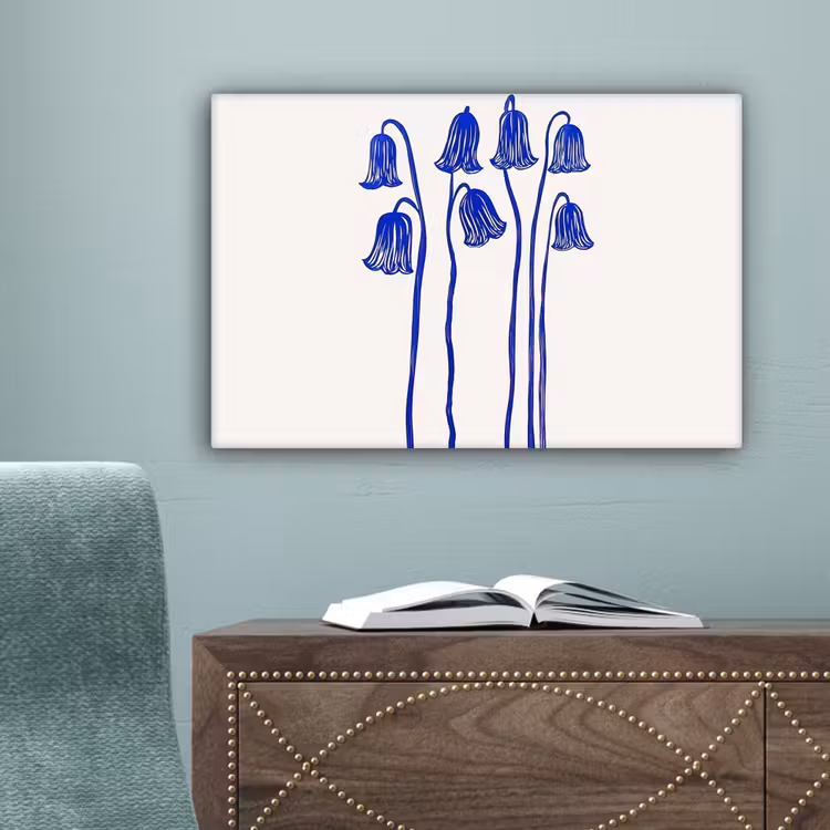 Bloemen - Blauw - Lijnen - Bloemblaadjes canvas 2cm klein -sfeer4