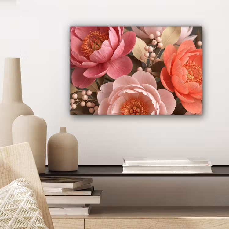 Bloemen - Bloesem - Zacht - Koraal - Decoratie canvas 2cm klein -sfeer6