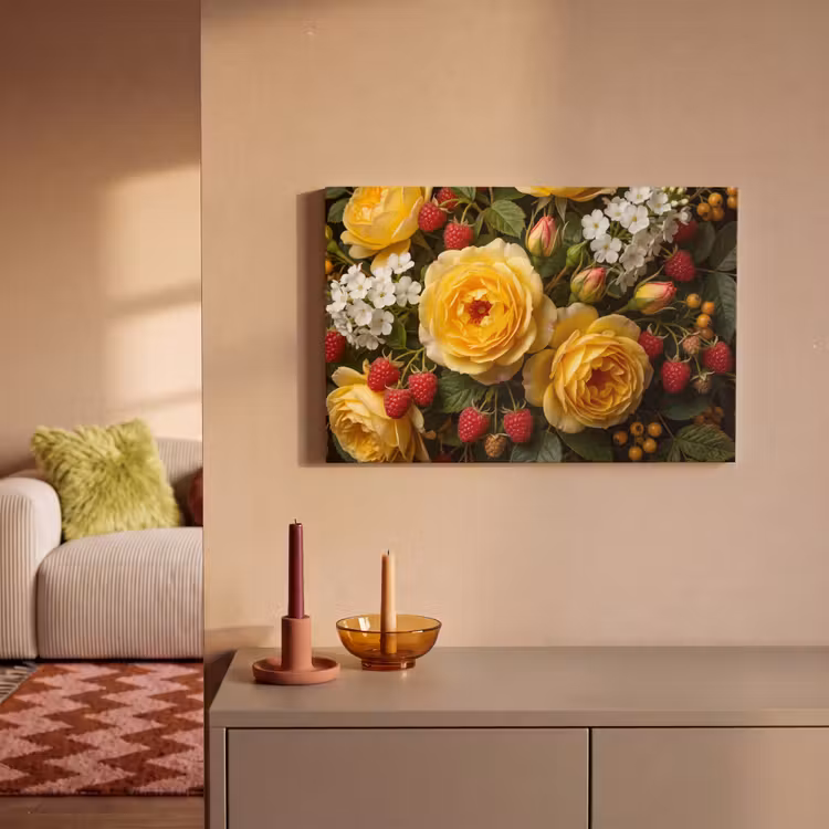 Bloemen - Boeket - Natuur - Klassiek - Geel canvas 2cm klein -sfeer1