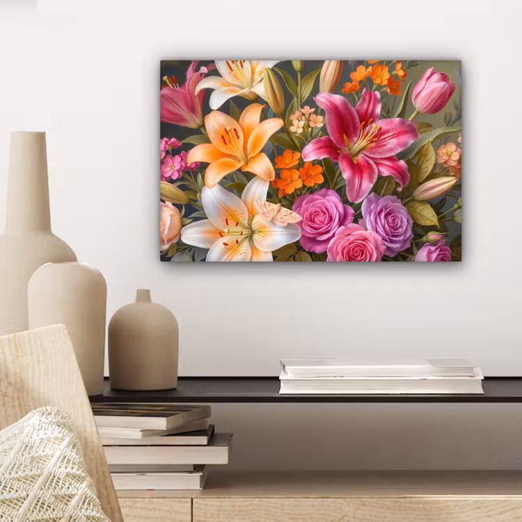 Bloemen - Boeket - Natuur - Kleurrijk - Modern canvas 2cm klein -sfeer6