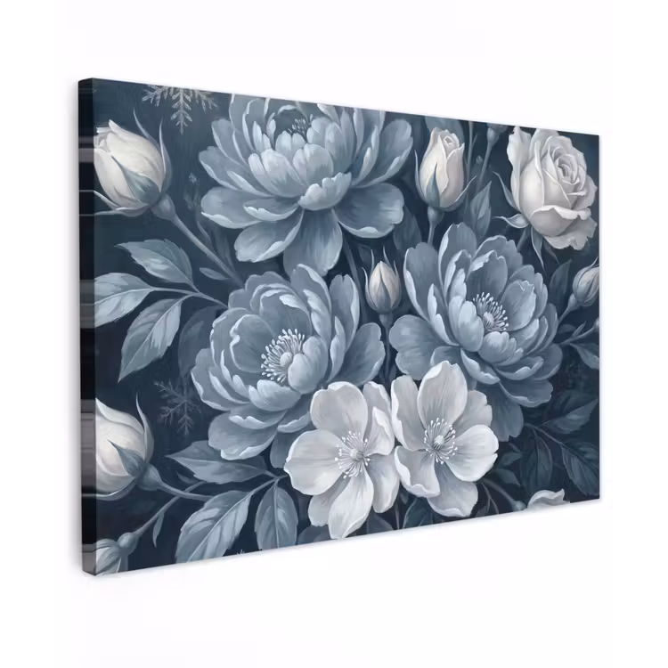 Bloemen - Boeket - Winter - Abstract - Blauw canvas 2cm klein -z3d