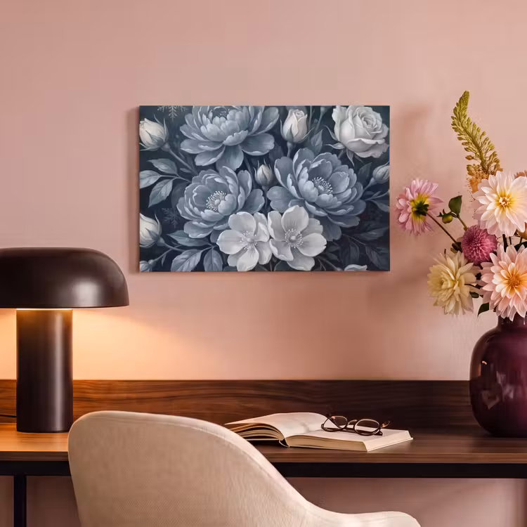Bloemen - Boeket - Winter - Abstract - Blauw canvas 2cm klein -sfeer4