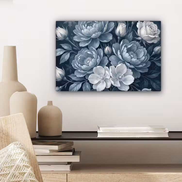 Bloemen - Boeket - Winter - Abstract - Blauw canvas 2cm klein -sfeer6