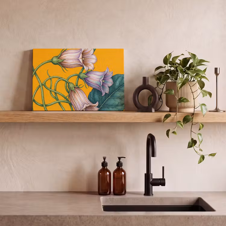 Canvas schilderij - Bloemen - Botanisch - Geel - Bloemen - Botanisch - Geel canvas 2cm klein