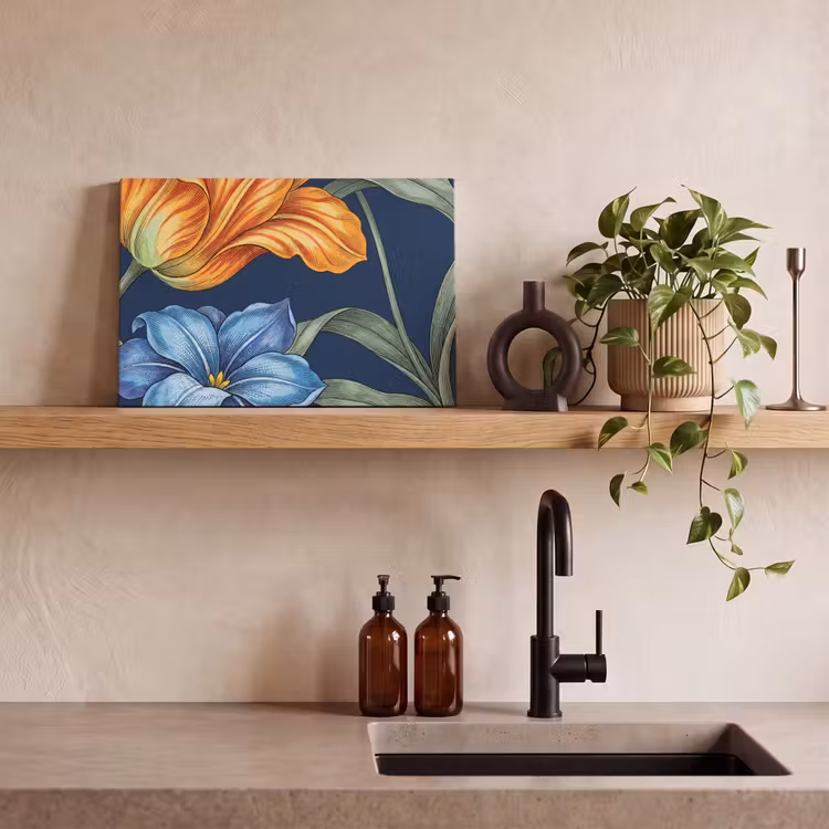 Canvas schilderij - Bloemen - Botanisch - Patroon - Bloemen - Botanisch - Patroon canvas 2cm klein