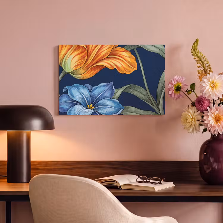 Canvas schilderij - Bloemen - Botanisch - Patroon - Bloemen - Botanisch - Patroon canvas 2cm klein