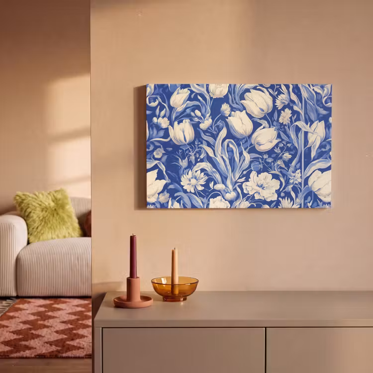 Bloemen - Delfts Blauw - Patroon - Tulp canvas 2cm klein -sfeer1
