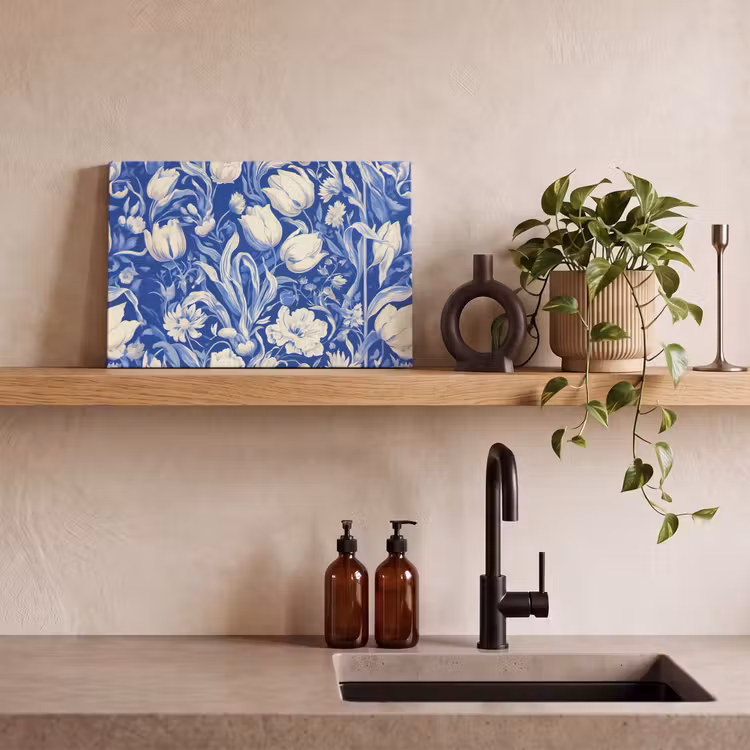 Bloemen - Delfts Blauw - Patroon - Tulp canvas 2cm klein -sfeer3