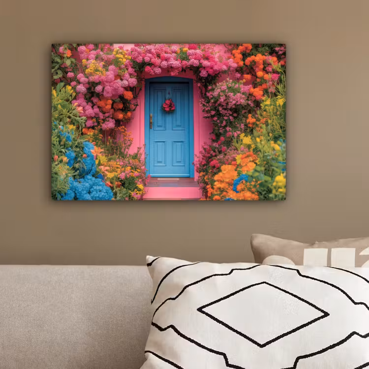 Bloemen - Deur - Roze canvas 2cm klein -sfeer3