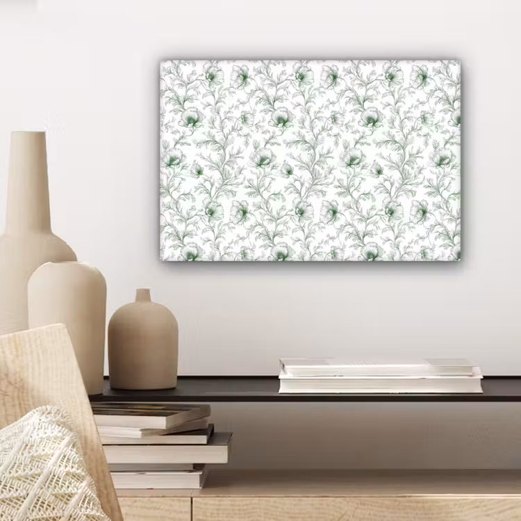 Bloemen - Getekend - Groen canvas 2cm klein 34 -sfeer6