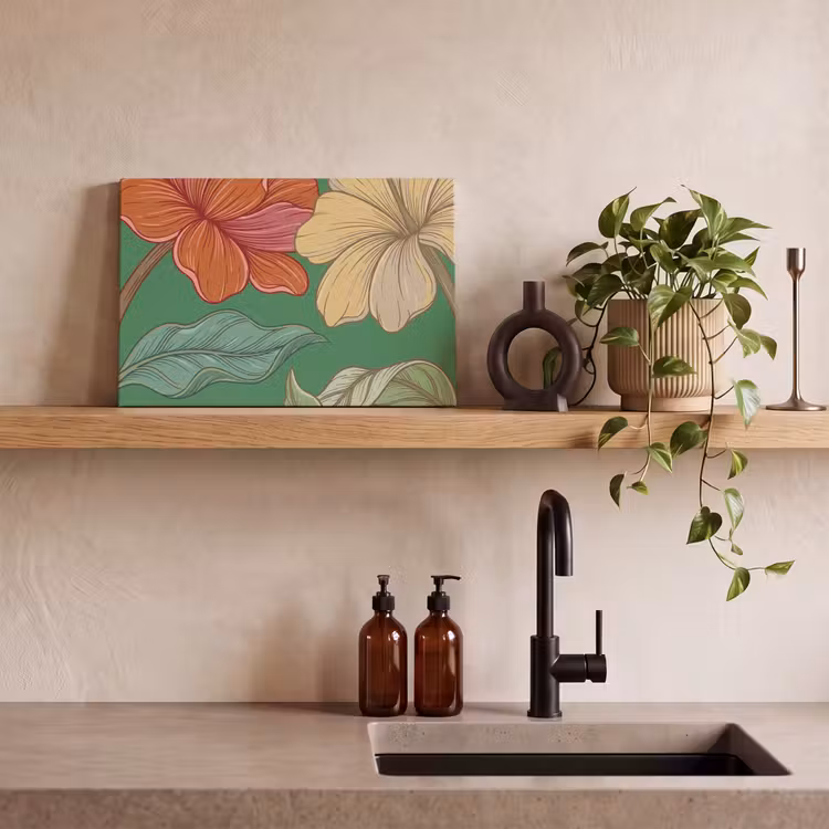 Canvas schilderij - Bloemen - Groen - Illustratie - Bloemen - Groen - Illustratie canvas 2cm klein