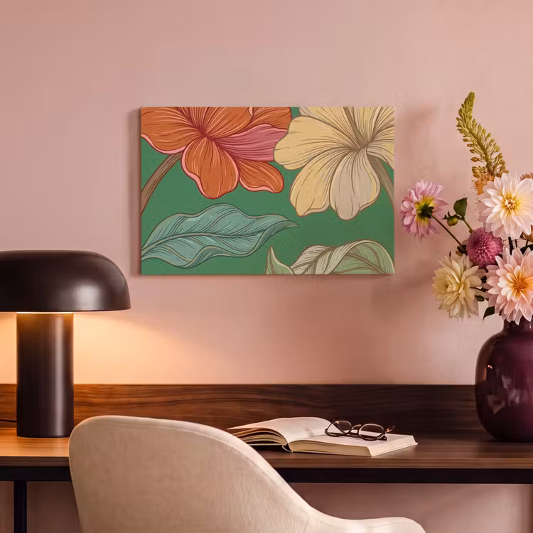 Canvas schilderij - Bloemen - Groen - Illustratie - Bloemen - Groen - Illustratie canvas 2cm klein