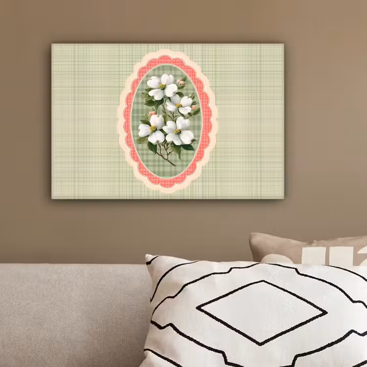 Bloemen - Illustratie - Geruit - Groen canvas 2cm klein -sfeer3