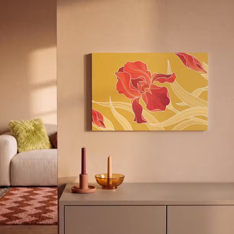 Canvas schilderij - Bloemen - Illustratie - Rood - Bloemen - Illustratie - Rood canvas 2cm klein