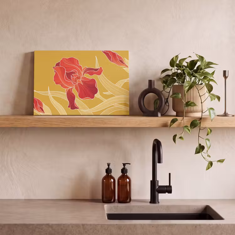 Canvas schilderij - Bloemen - Illustratie - Rood - Bloemen - Illustratie - Rood canvas 2cm klein